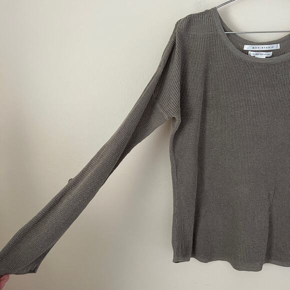 Max Studio Gray Crewneck Knit Pullover Sweater Back Buttons Linen Blend Size L - Picture 3 of 13